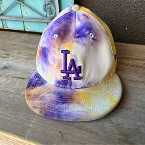 New Era MLB Tie Dye Adjustable Snap Back Hat Los Angeles Dodgers Purple Yellow
